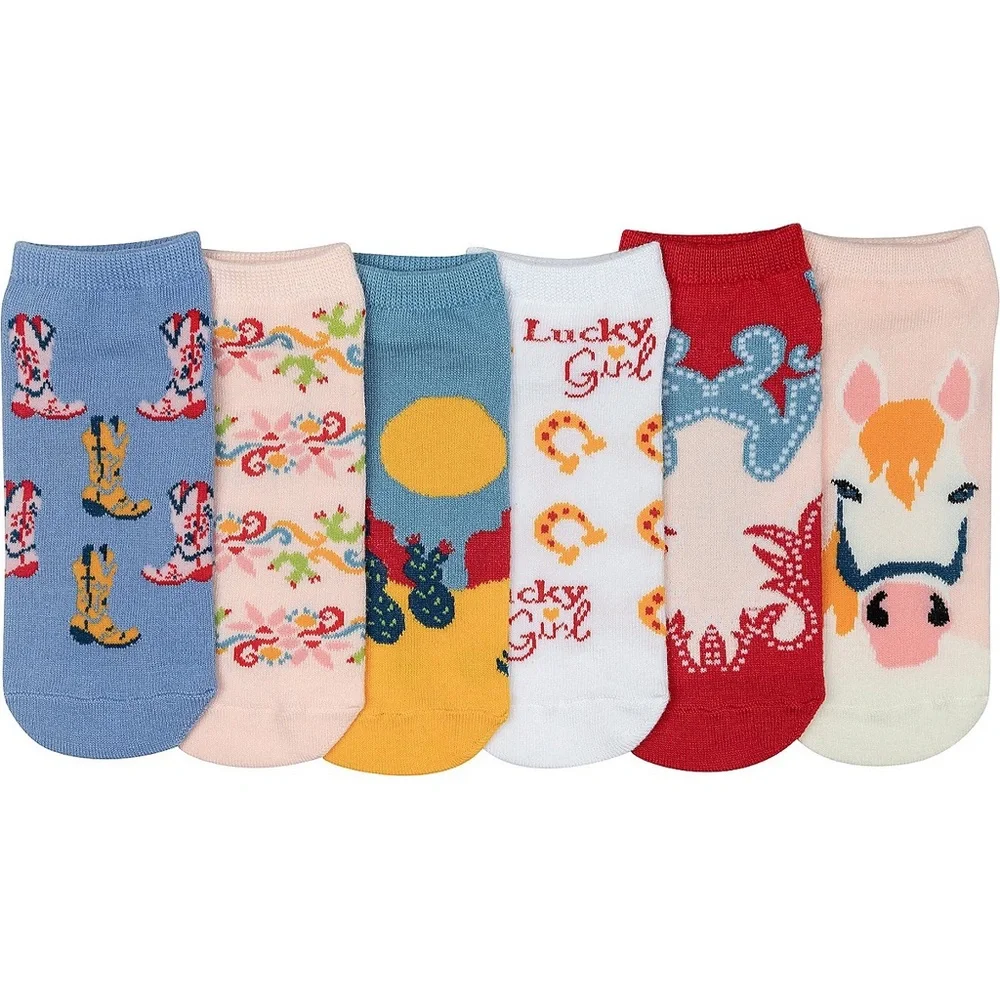 Women’s Western No Show Socks 6 Pack Desert horseshoe cowgirl rodeo